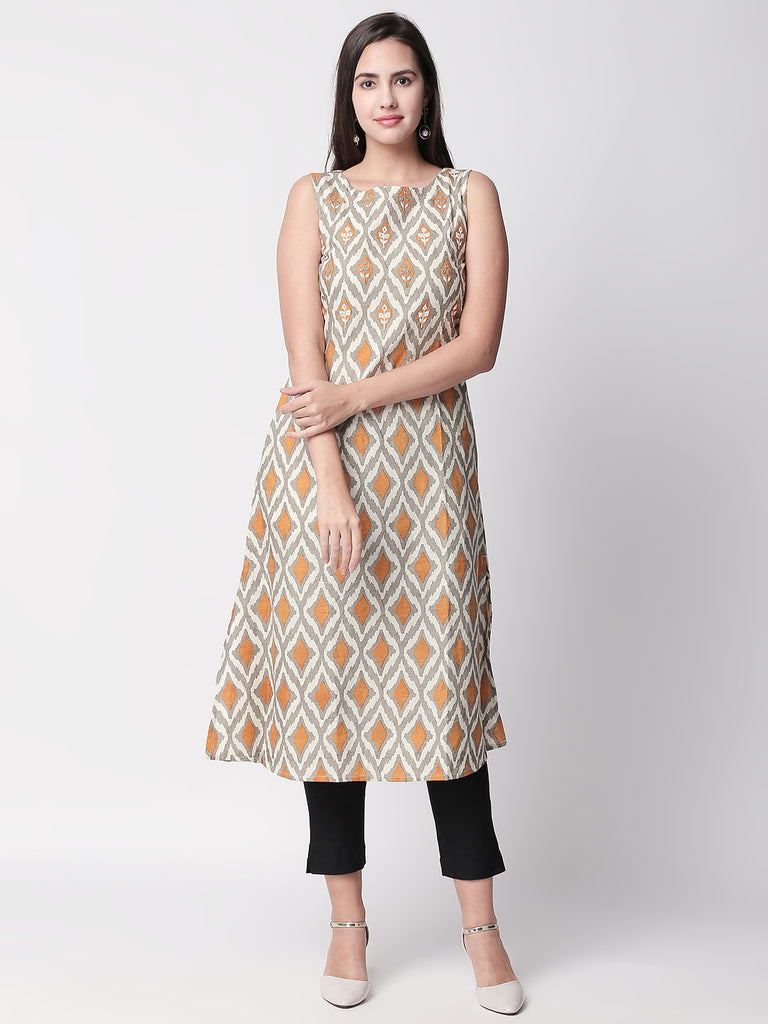 Women Straight Sleeveless Mustard Kurta