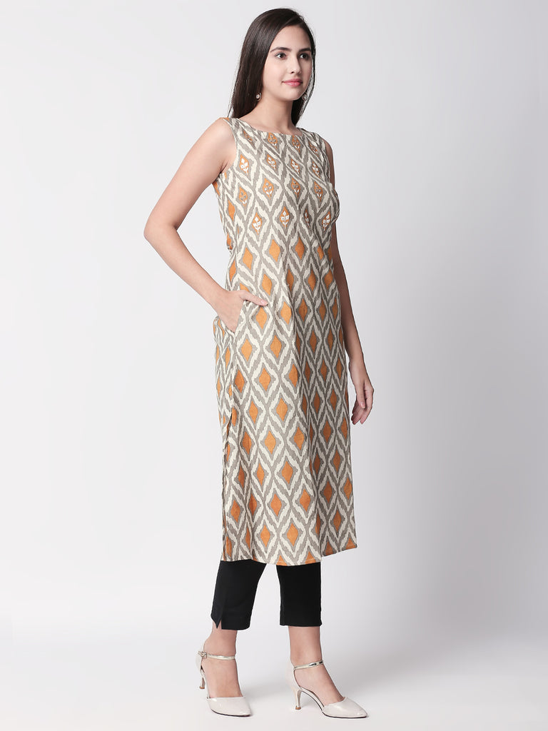 Women Straight Sleeveless Mustard Kurta