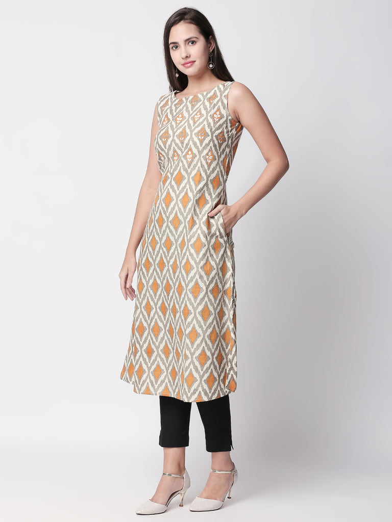 Women Straight Sleeveless Mustard Kurta