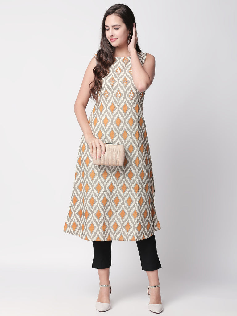 Women Straight Sleeveless Mustard Kurta