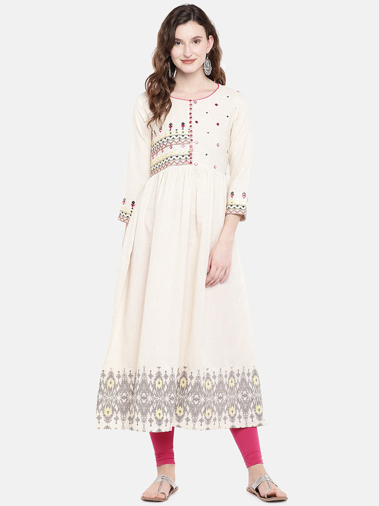 Women Dress Sleeveless Ecru Kurta