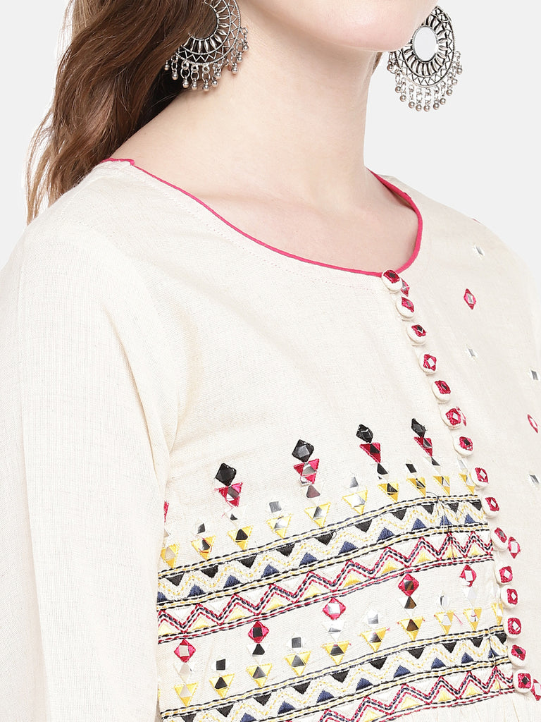 Women Dress Sleeveless Ecru Kurta