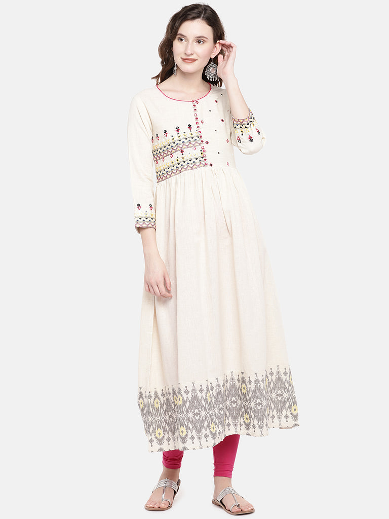 Women Dress Sleeveless Ecru Kurta