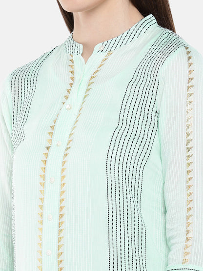 Women Straight Three-Fourth Aqua Kurta