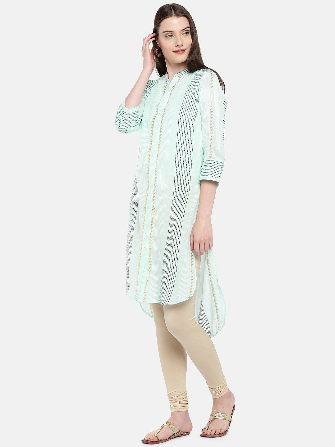 Women Straight Three-Fourth Aqua Kurta