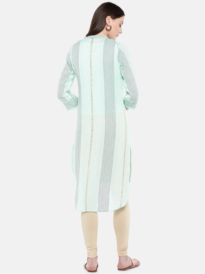 Women Straight Three-Fourth Aqua Kurta