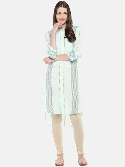 Women Straight Three-Fourth Aqua Kurta