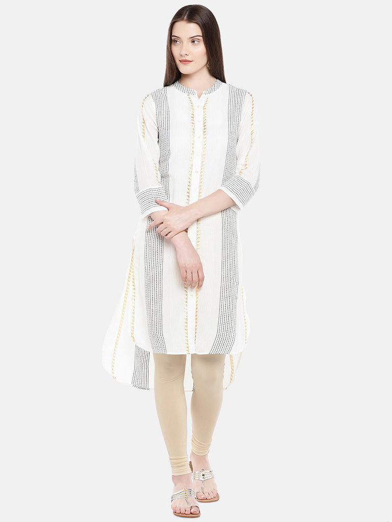 Women Straight Three-Fourth White Kurta