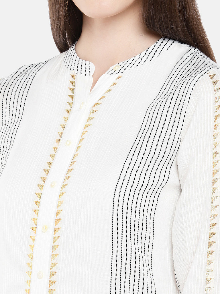 Women Straight Three-Fourth White Kurta
