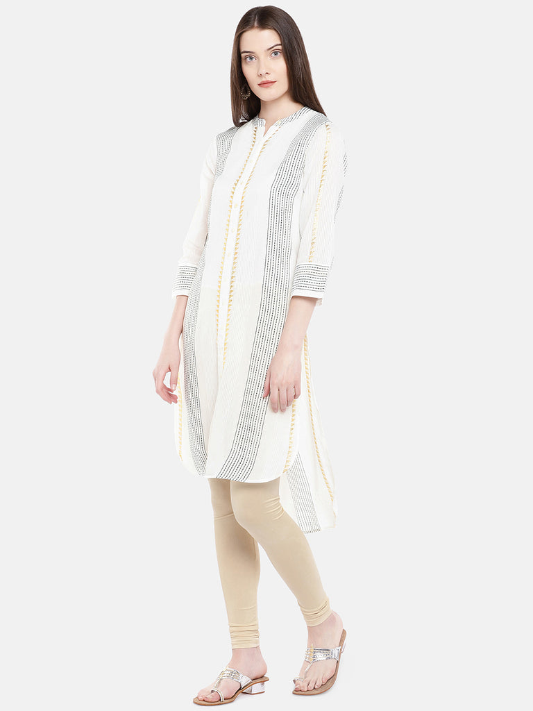 Women Straight Three-Fourth White Kurta