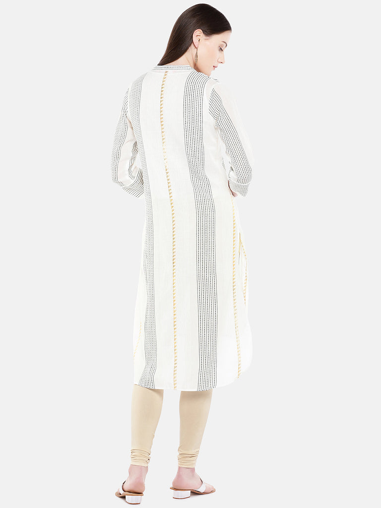 Women Straight Three-Fourth White Kurta