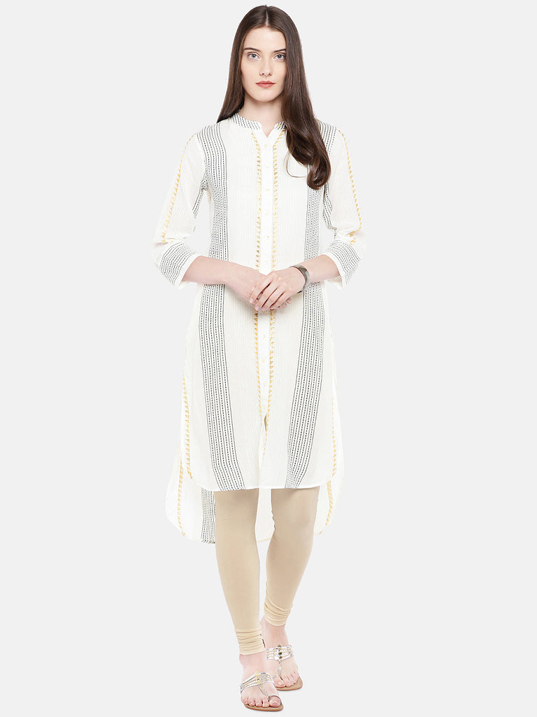Women Straight Three-Fourth White Kurta