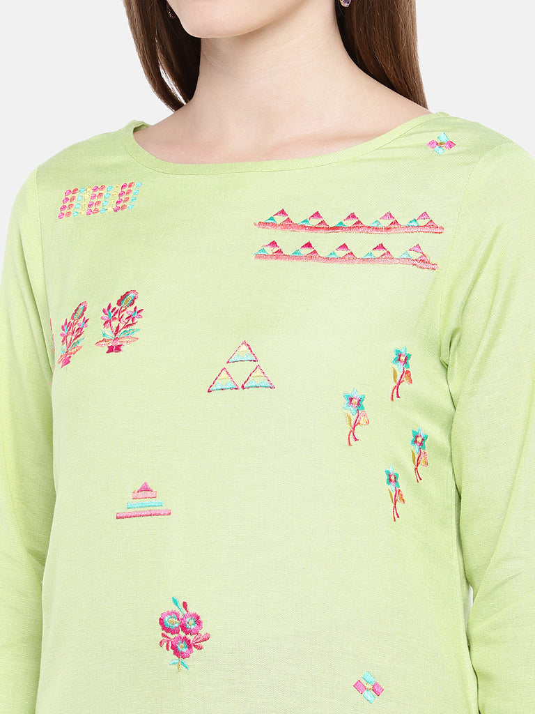Women Straight Three-Fourth Mint Kurta