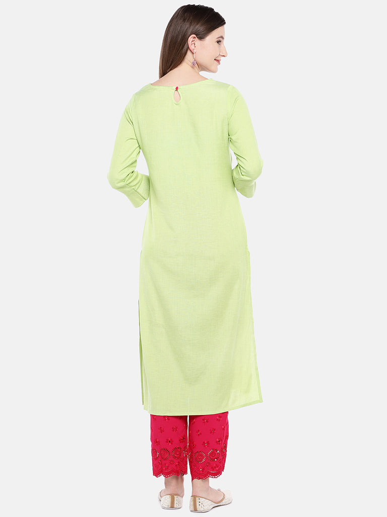 Women Straight Three-Fourth Mint Kurta