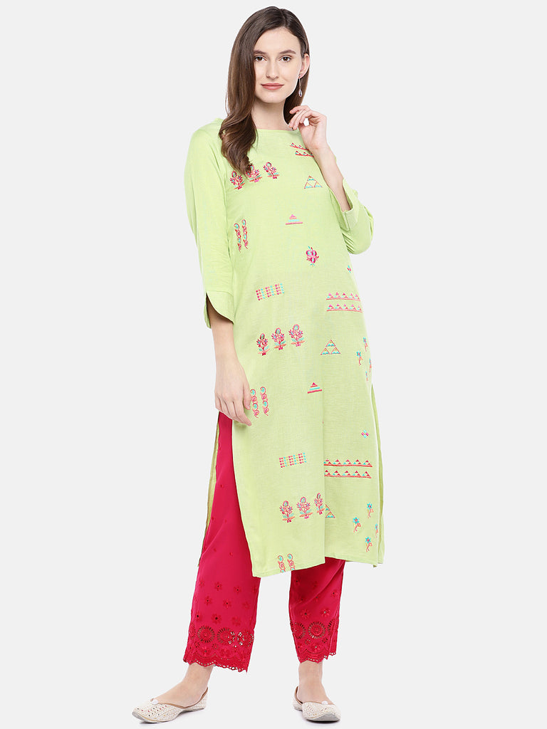 Women Straight Three-Fourth Mint Kurta