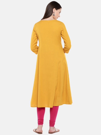Women A Line Three-Fourth Mustard Kurta