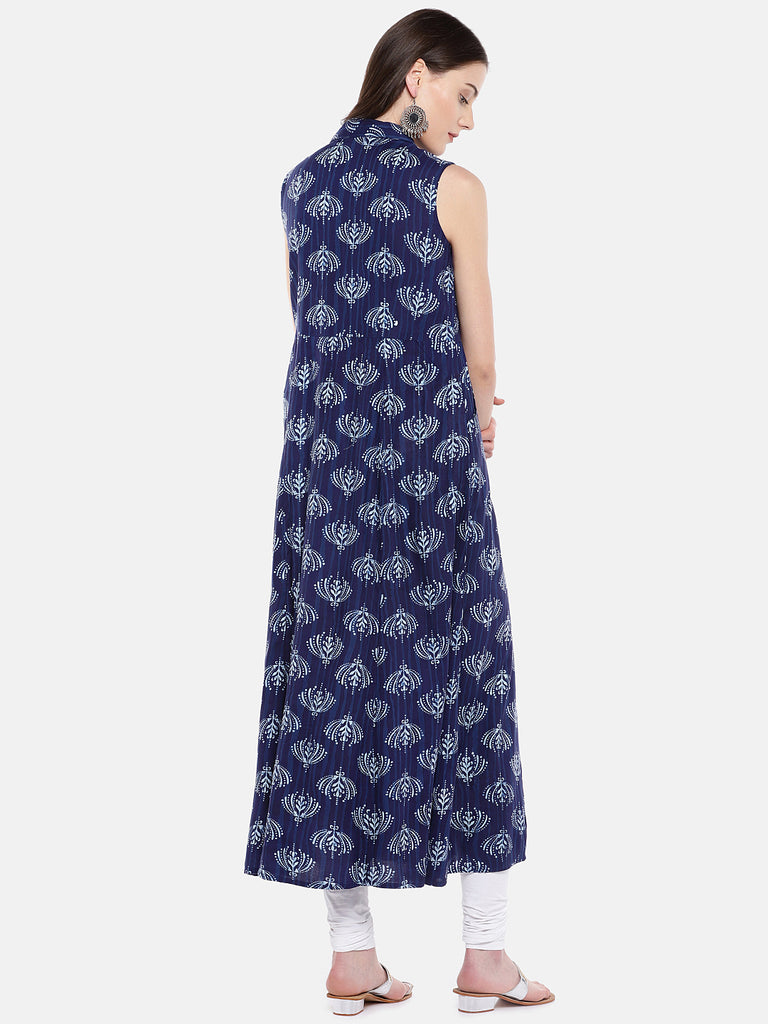 Women A Line Sleeveless Indigo Kurta