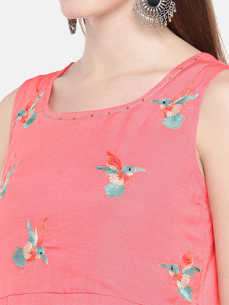 Women Straight Sleeveless Coral Kurta