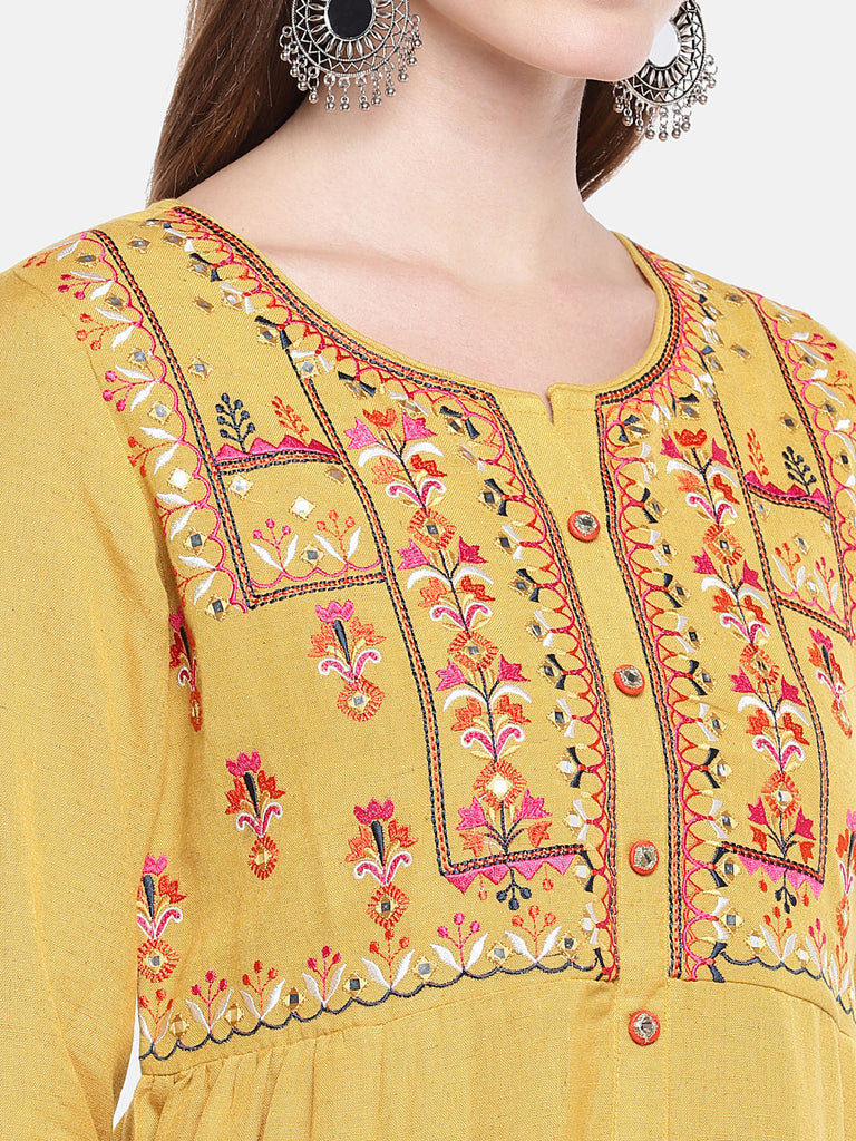 Women Dress Three-Fourth Mustard Dress