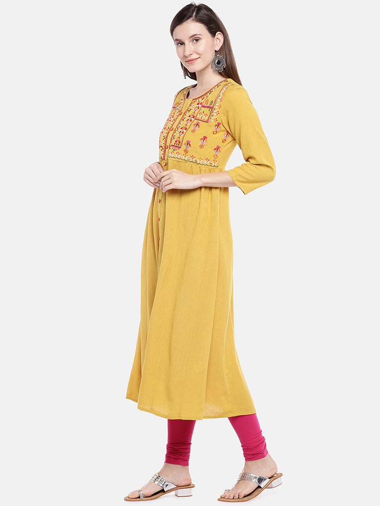 Women Dress Three-Fourth Mustard Dress