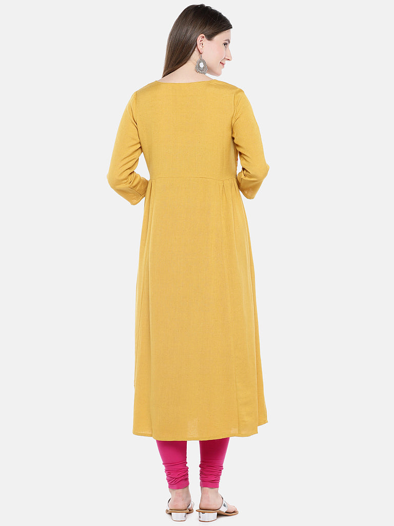 Women Dress Three-Fourth Mustard Dress