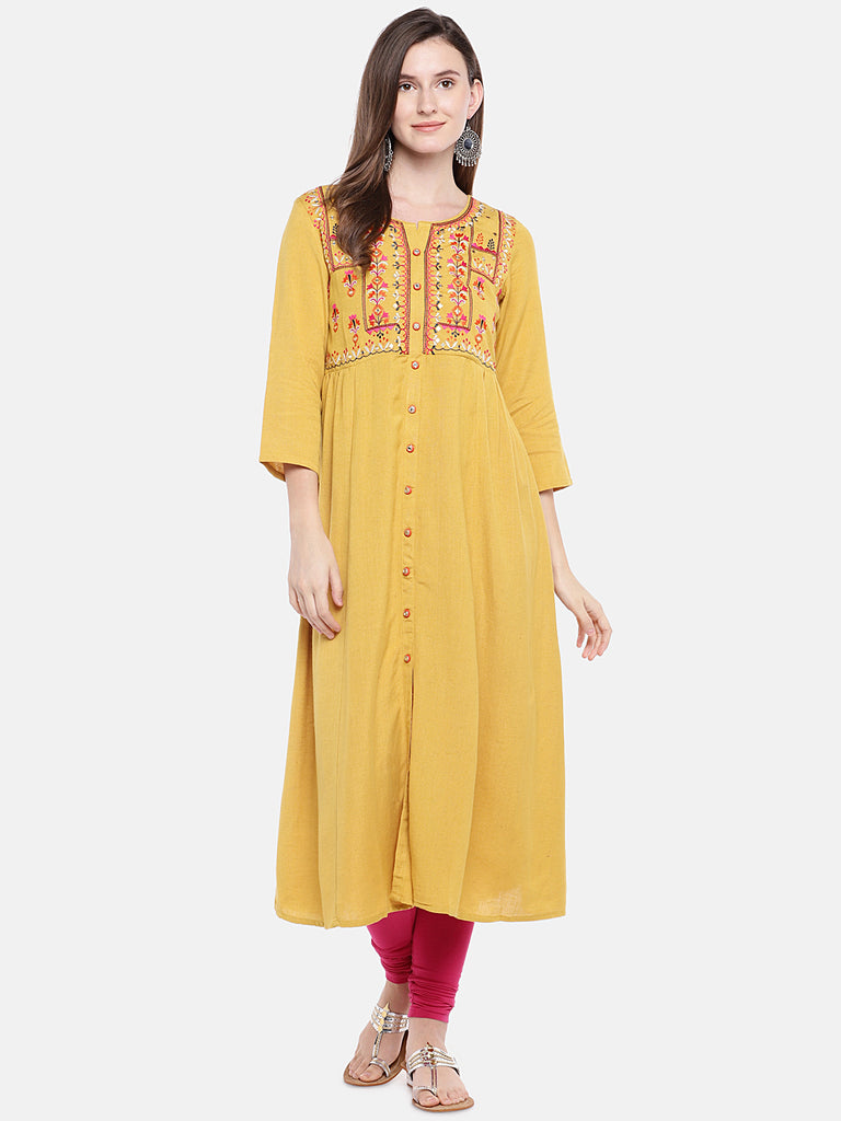 Women Dress Three-Fourth Mustard Dress
