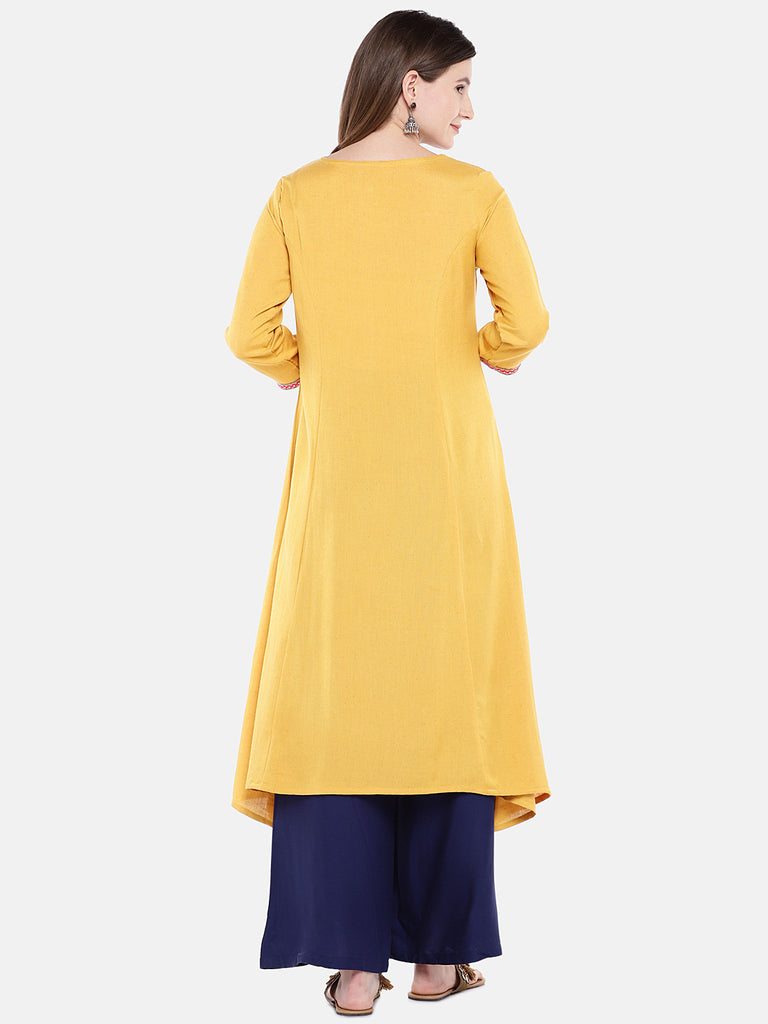 Women A Line Three-Fourth Mustard Kurta