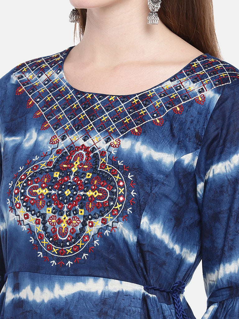 Women Straight Three-Fourth Indigo Kurta