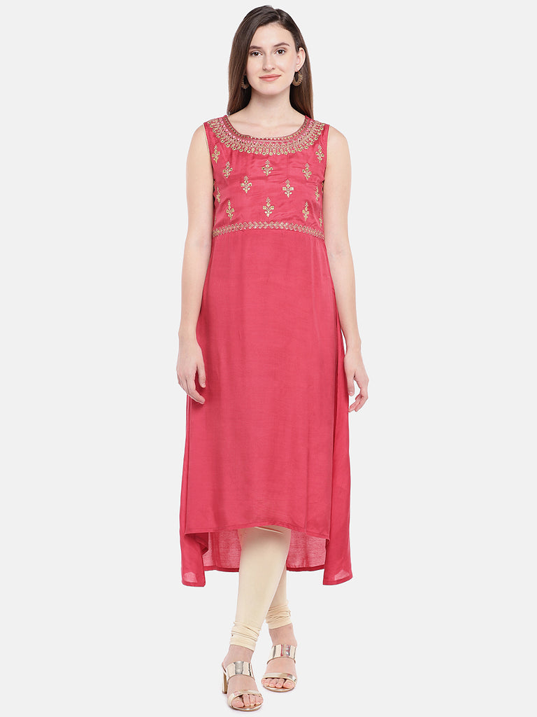 Women A Line Sleeveless Coral Kurta