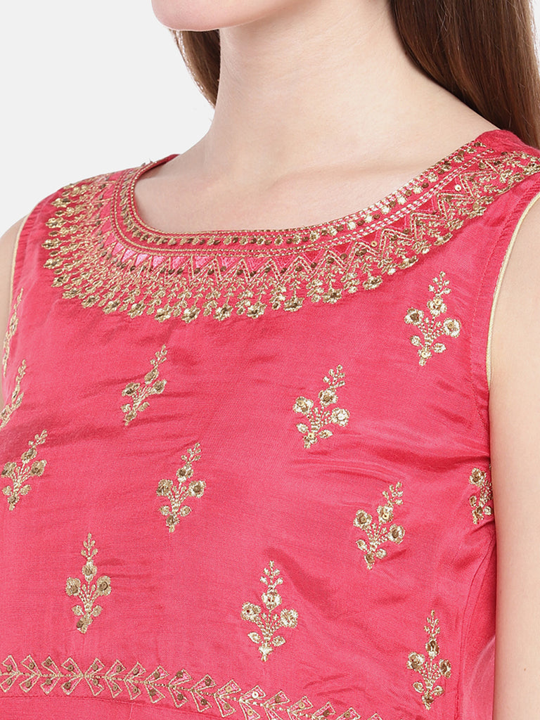 Women A Line Sleeveless Coral Kurta