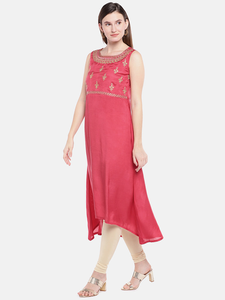 Women A Line Sleeveless Coral Kurta