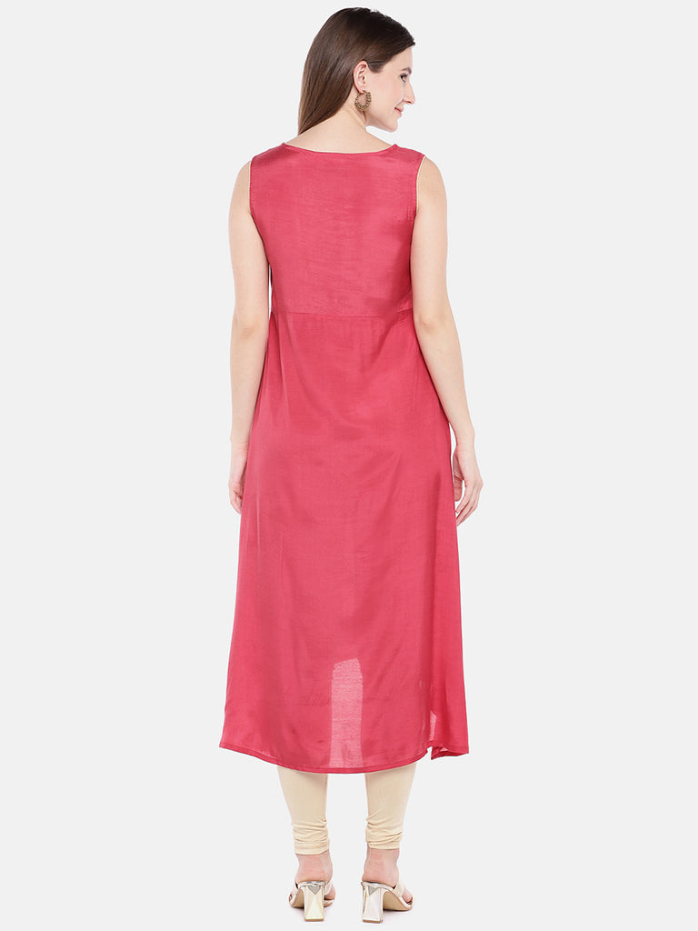 Women A Line Sleeveless Coral Kurta