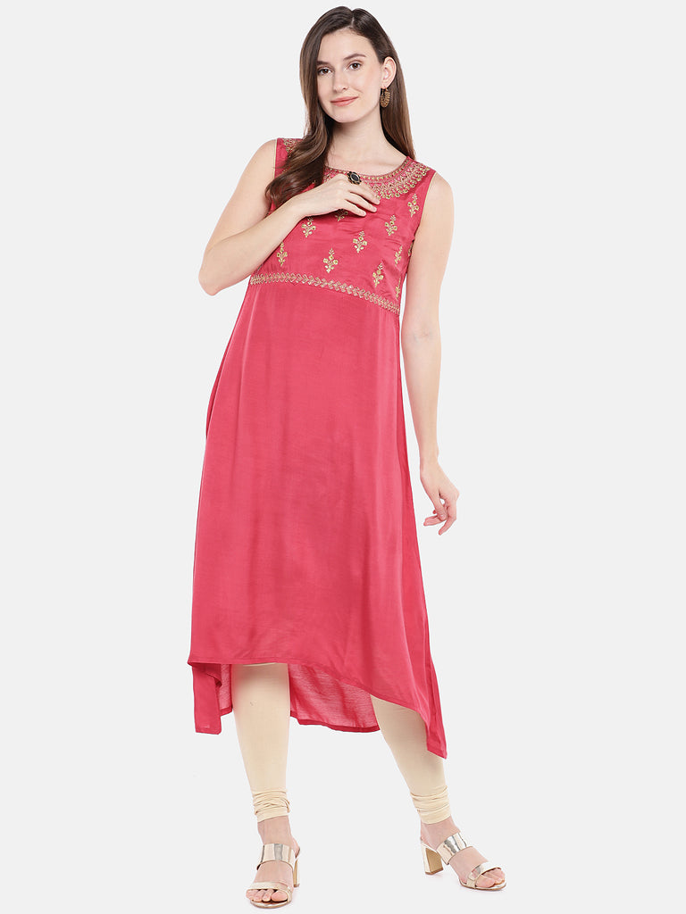 Women A Line Sleeveless Coral Kurta