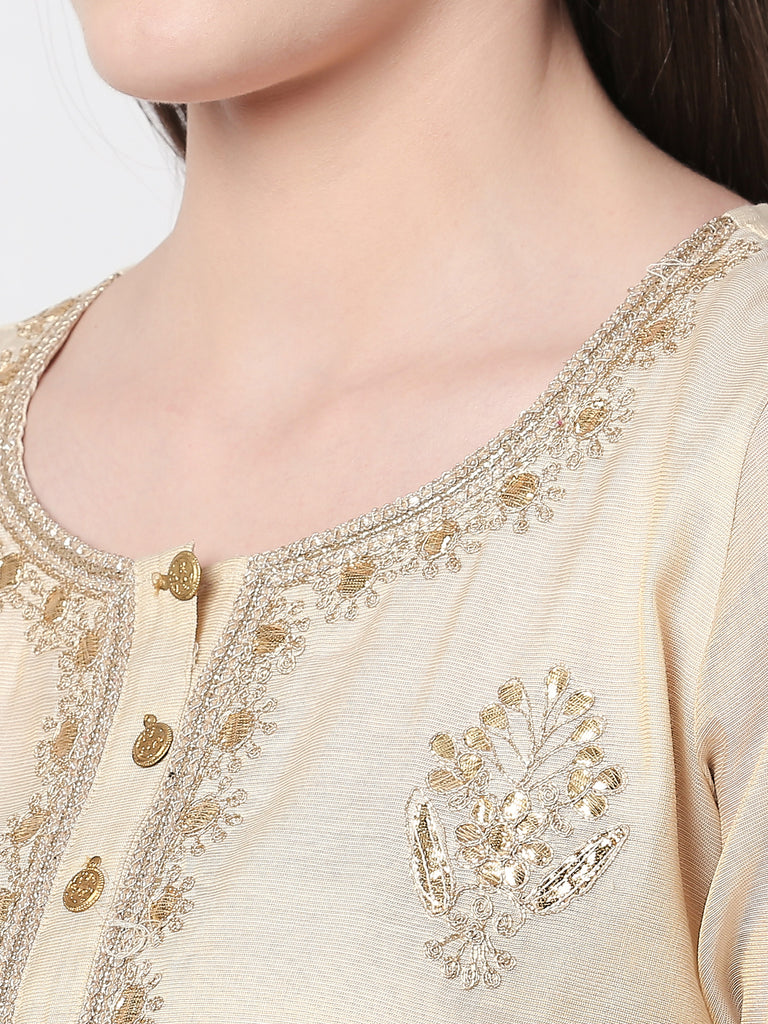 Women Straight Three-Fourth Beige Kurta