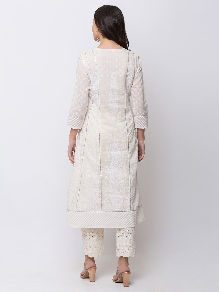 Women Kalidar Three-Fourth White Kurta