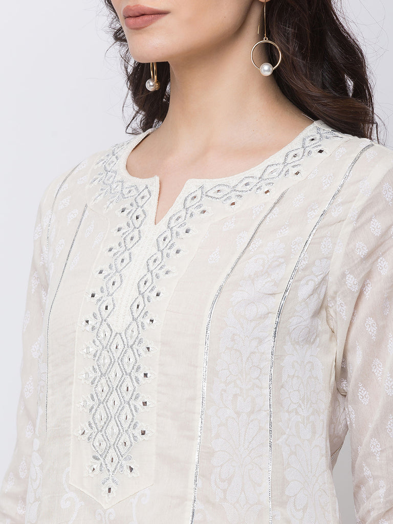 Women Kalidar Three-Fourth White Kurta
