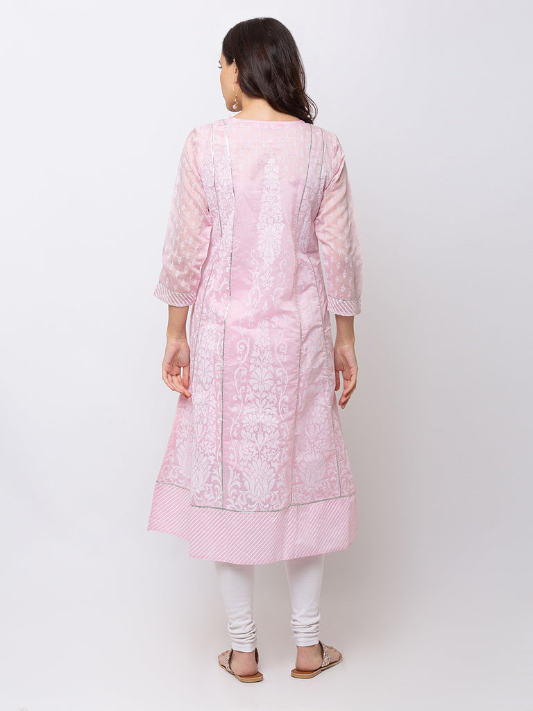 Women Kalidar Three-Fourth Pink Kurta