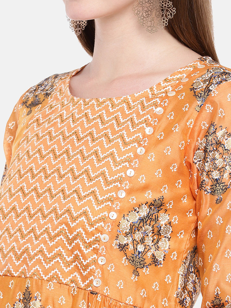 Women Flared Sleeveless Orange Kurta