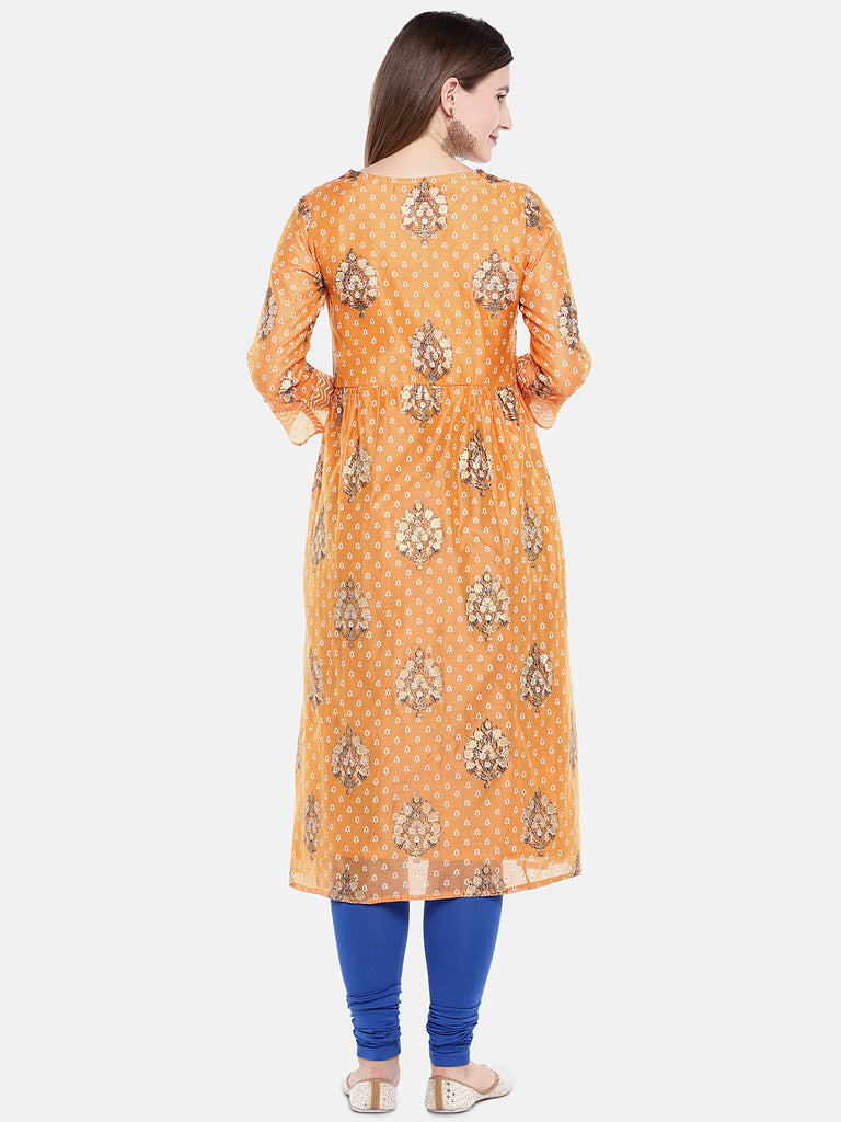 Women Flared Sleeveless Orange Kurta