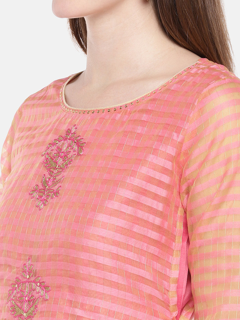 Women Twin Kurta Three-Fourth Peach Kurta