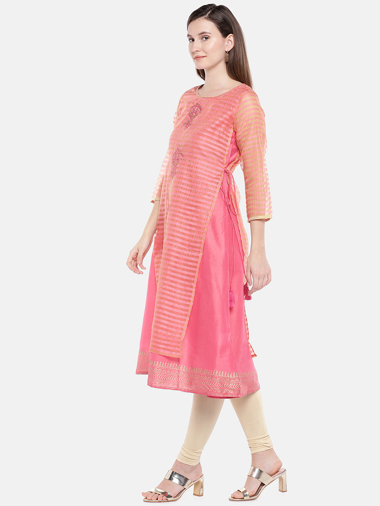 Women Twin Kurta Three-Fourth Peach Kurta