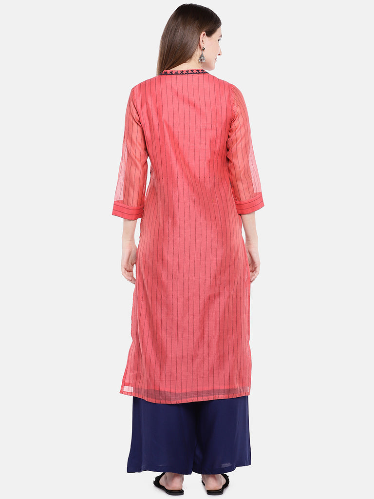 Women Straight Three-Fourth Coral Kurta