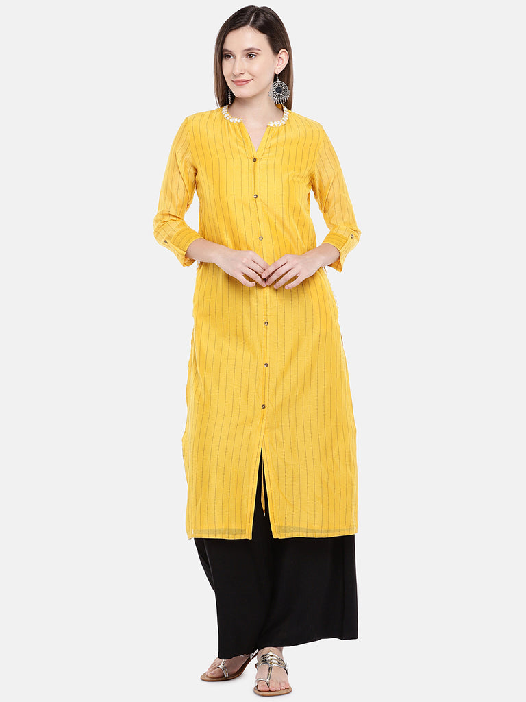 Women Straight Three-Fourth Mustard Kurta