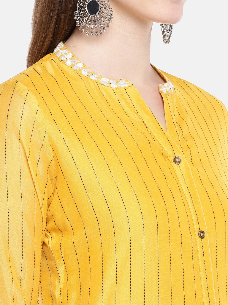 Women Straight Three-Fourth Mustard Kurta