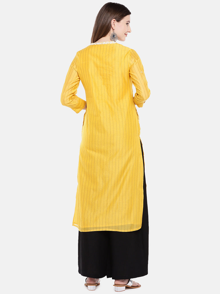 Women Straight Three-Fourth Mustard Kurta
