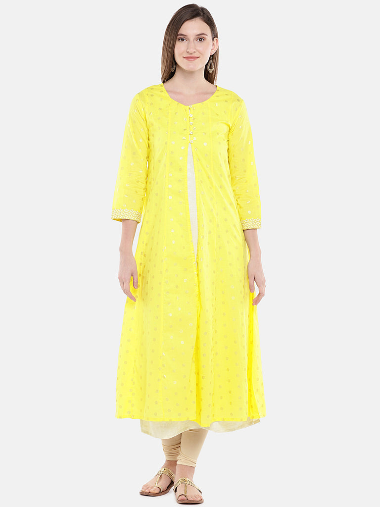 Women A Line Three-Fourth Yellow Kurta