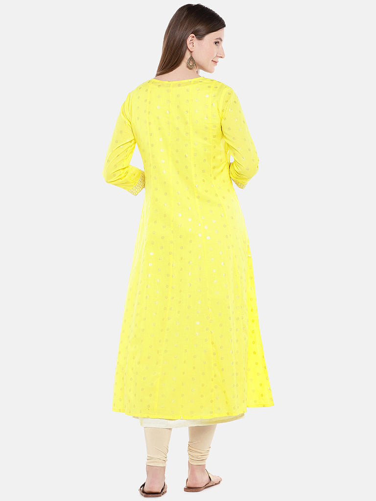 Women A Line Three-Fourth Yellow Kurta