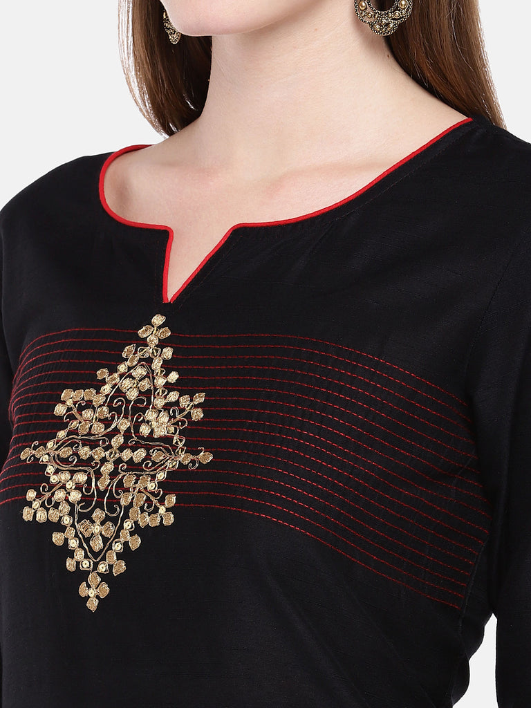Women Straight Three-Fourth Black Kurta