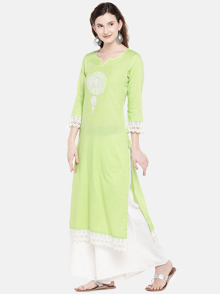 Women Straight Three-Fourth Lime Kurta