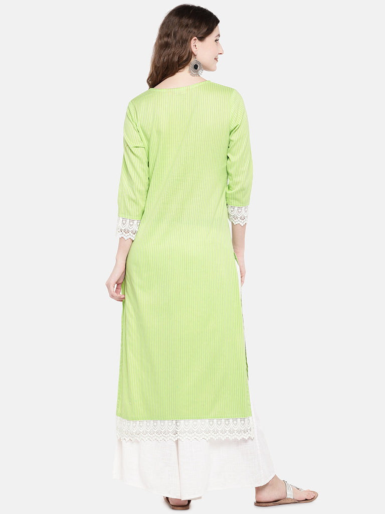 Women Straight Three-Fourth Lime Kurta